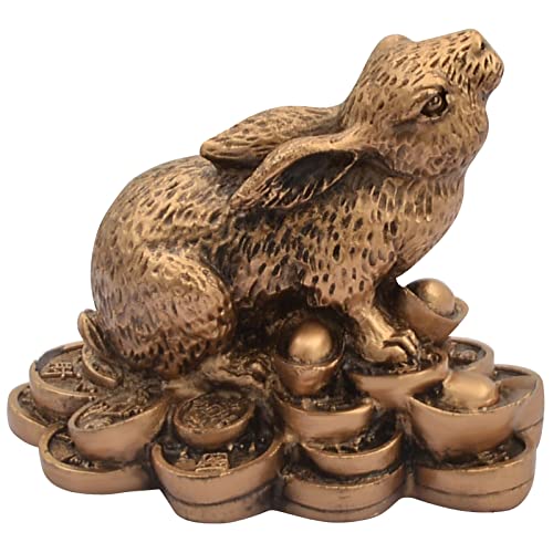 Feng Shui Ornament Rabbit Statue Lucky Coin Zodiac Animal Figurine Desktop Decor w5267