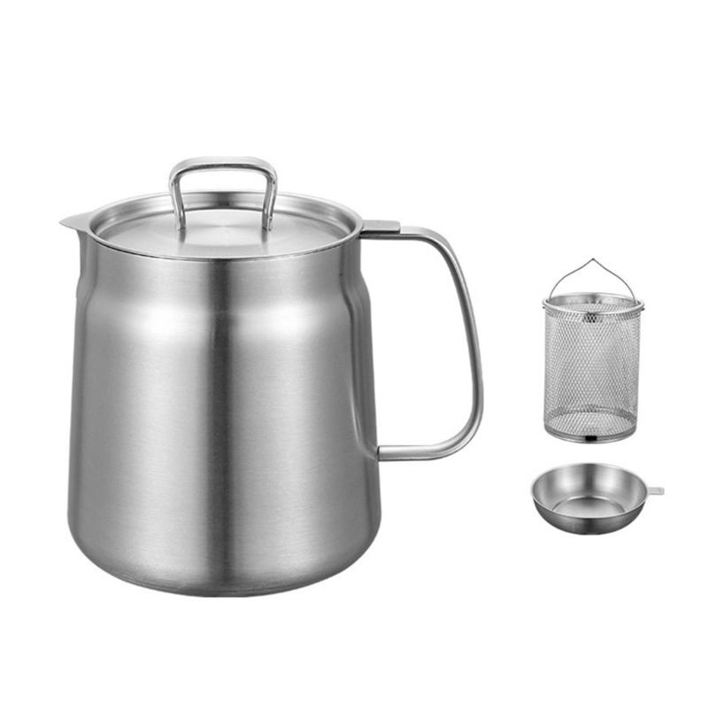 Premium Nonrust Steel Cooking Oil Strainer With Removable Filter Basket Large 1.5/2L Capacity Kitchen Tool