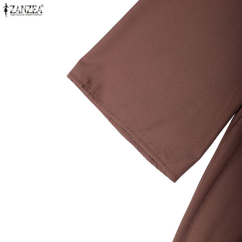 ZANZEA Women Casual Turn Down Collar Loose Floral Embroidery Long Sleeve Dress