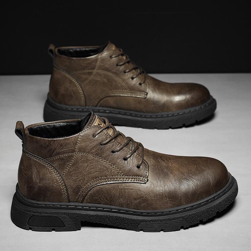 Spring British Style Men S Casual Leather Shoes Trendy Tooling Shoes High Top Martin Boots 38