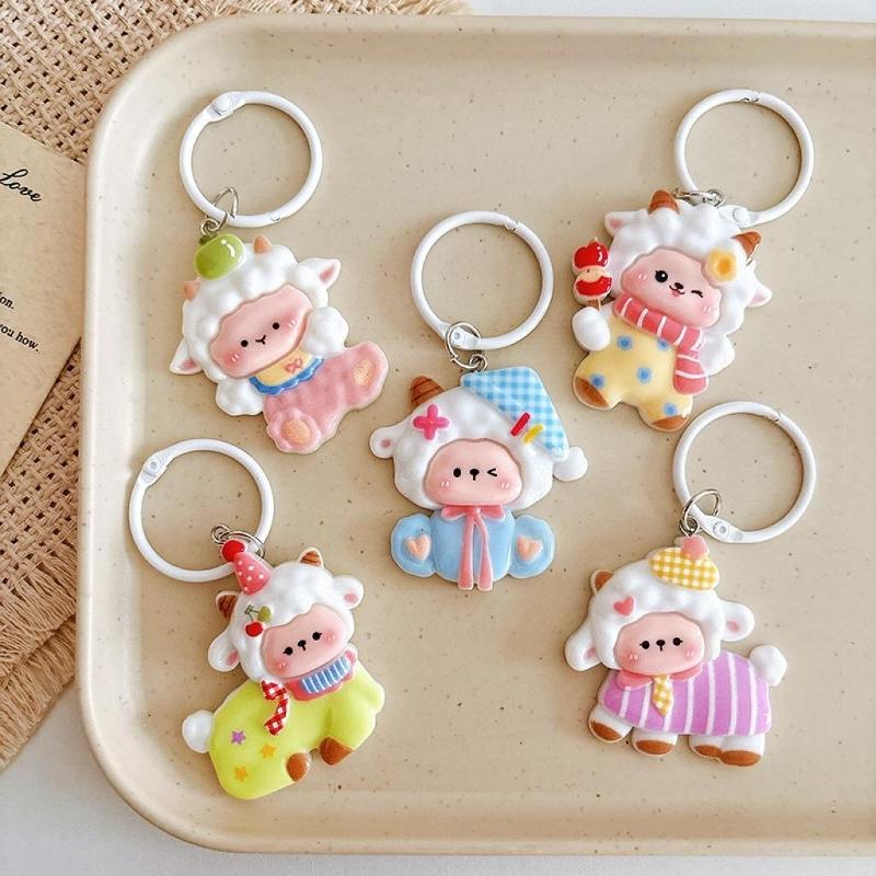 Cute Sheep Keychain For Women Bag Pendant Girls Cute Cartoon Keychains Kawaii Backpack Decoration Christmas 2027 New Year Gifts