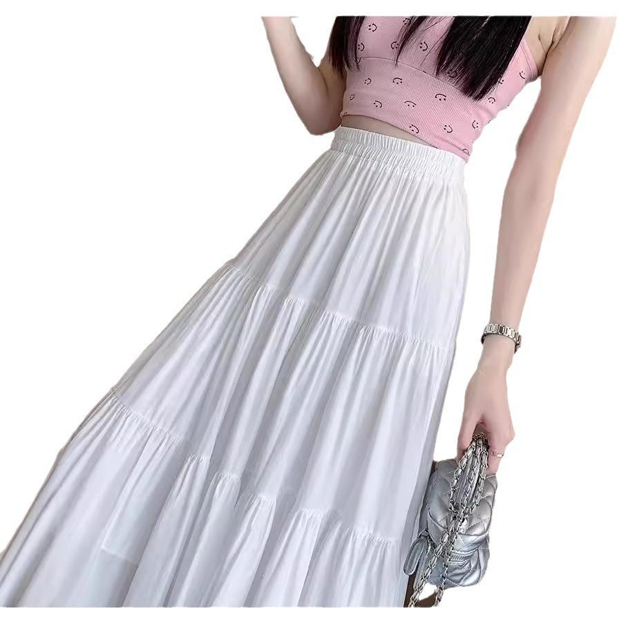 Women's 2025 High-Waist A-Line White Long Skirt - Summer's New Elegant and Slimming Design for Pear-Shaped Figures
