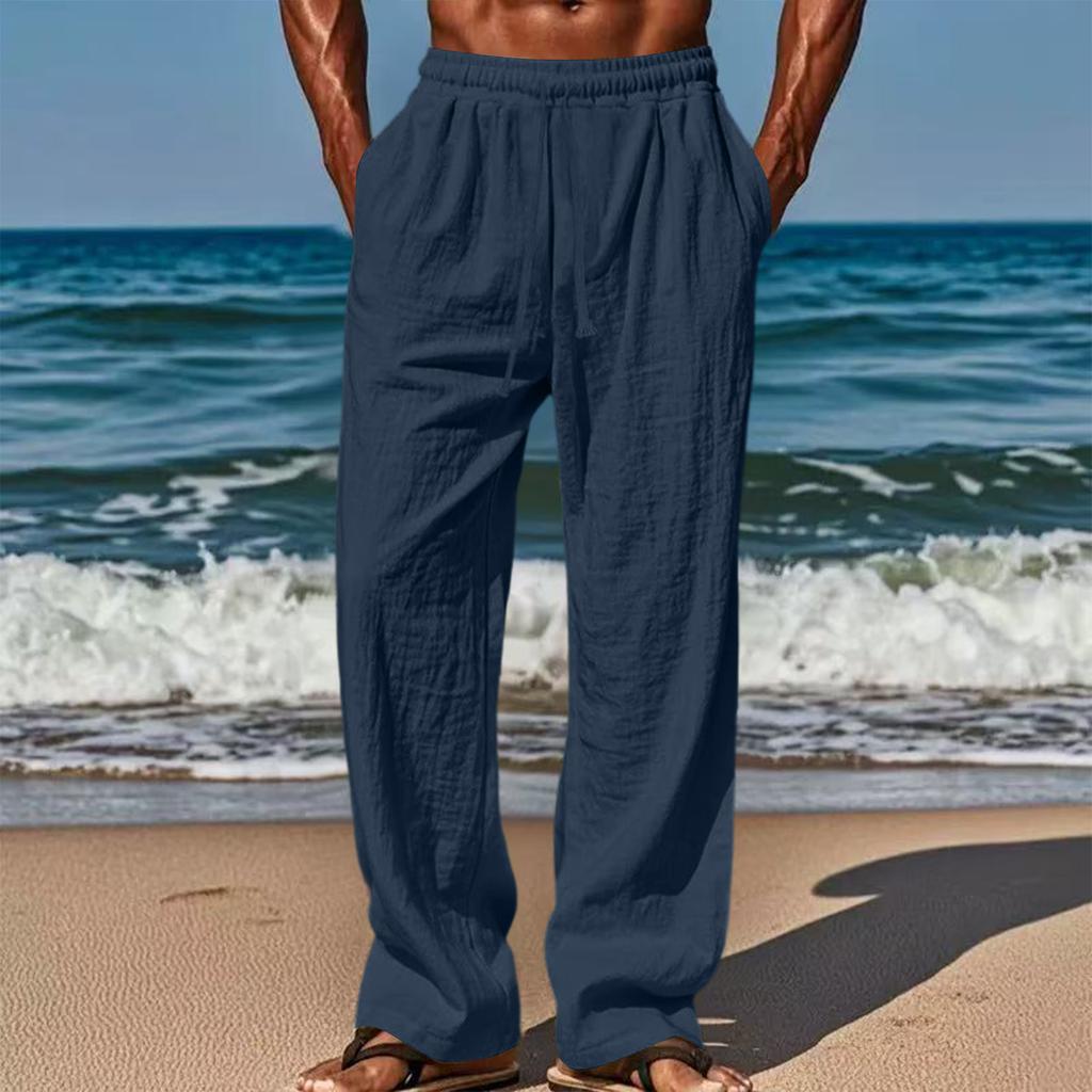 Men's Loose And Casual Sports Breathable Long Pants, Casual Cotton And Linen Pants