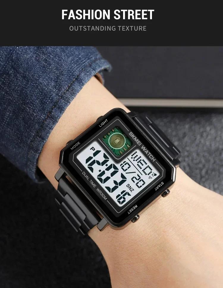 SKMEI 2033 Metal Style Digital Watch Waterproof LED Luminous Casual Square Clock reloj hombre Rectangle Men's Electronic watches