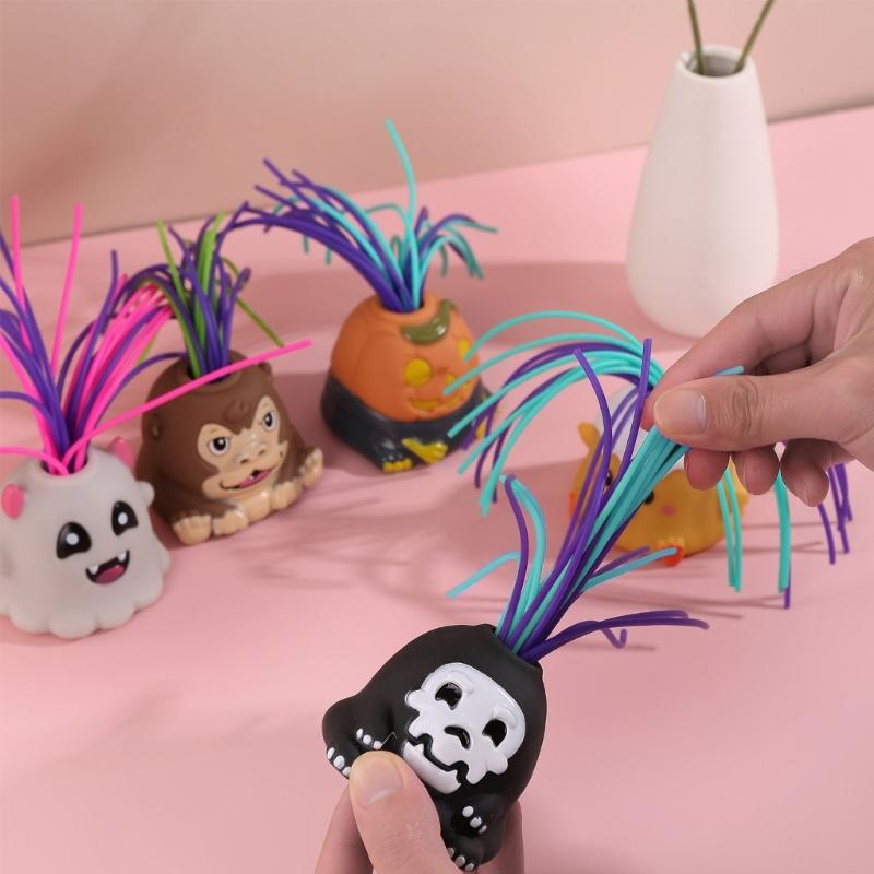 Pull Hair Toy Sensory Hair Pulling Venting Halloween Pinch Stress Relief Figurine for Toddler Children Birthday Gift