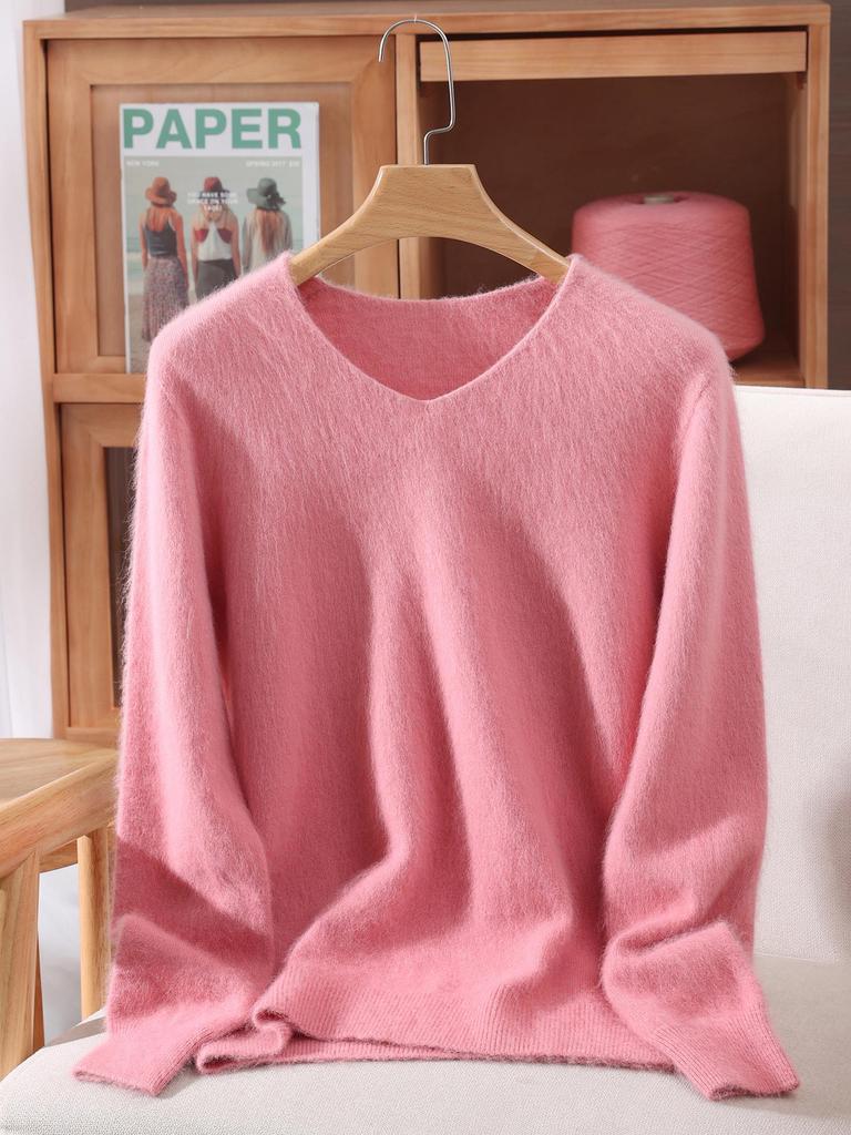 Damen Schlank geschnittener V-Ausschnitt Nerz Kaschmir Pullover, Große Größen, Herbst/Winter Pullover