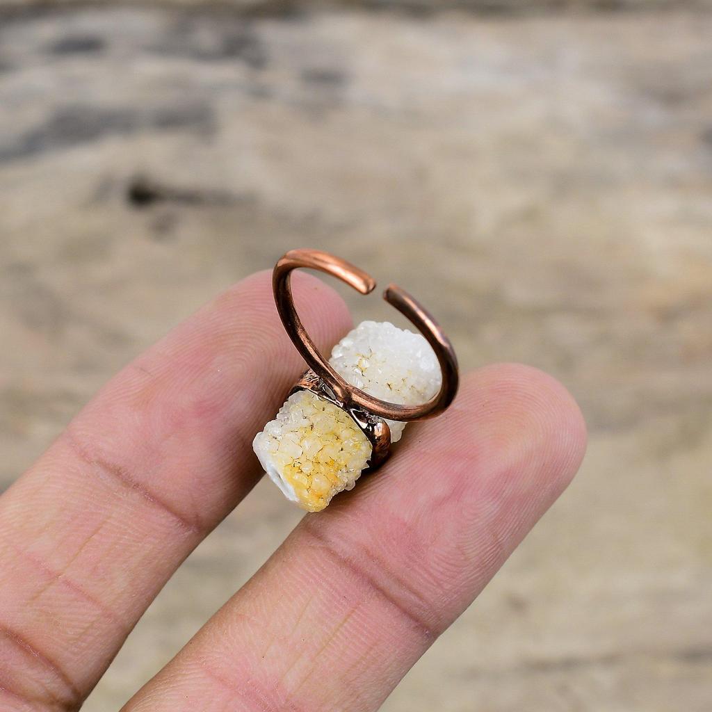 Regenbogen Mondstein Druzy Ring Elektrogeformter Kupferring Grün Türkis Edelstein Ring Verstellbarer Ring Handgemachter Elektrogeformter Schmuck Als Geschenk