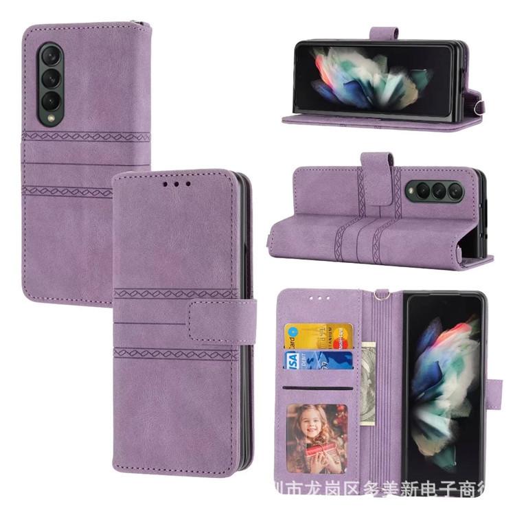 Applicable To Samsung ZFold4 Leather Mobile Phone Case Folding Screen ZFold3 Pattern Flip Wallet Portable Card Storage