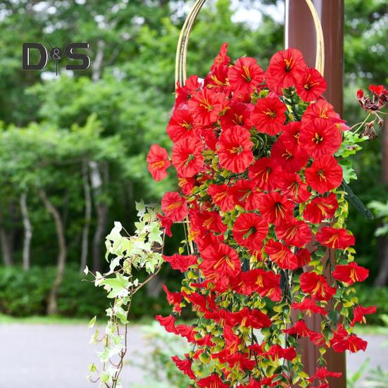 4 Pcs Hanging Faux Morning Glories UV-Proof Artificial Flowers All-Weather Fake Flowers for Outdoor Decoration Porch Hanging Planters