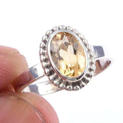 Natural Citrine Gemstone Handmade 925 Solid Sterling Silver Ring Size 6 l1E90