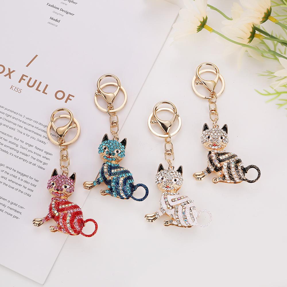 Colorful Rhinestone Kitten Keychain - Cute & Creative Bag Charm, Small Gift