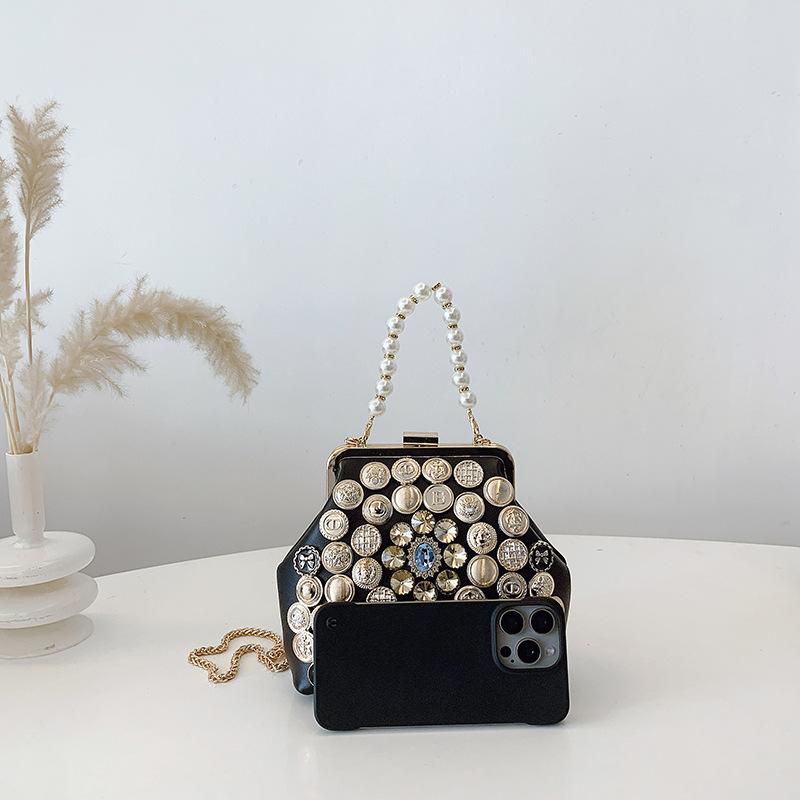 Women's Bag DIY Button Handbag 2025 New European and American Fashion Niche Pearl Messenger Shell Bag