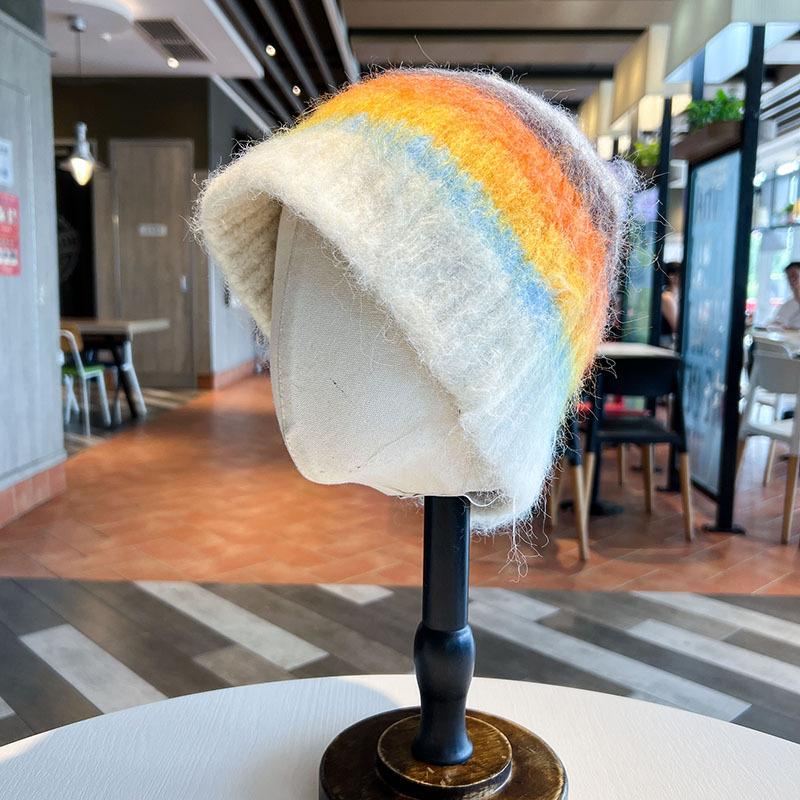 Neue Dopamin-Farbige Plüschmütze für Damen im Herbst und Winter Verdickte Warme Fischerhut Ohrenschutz Gestrickte Wollmütze