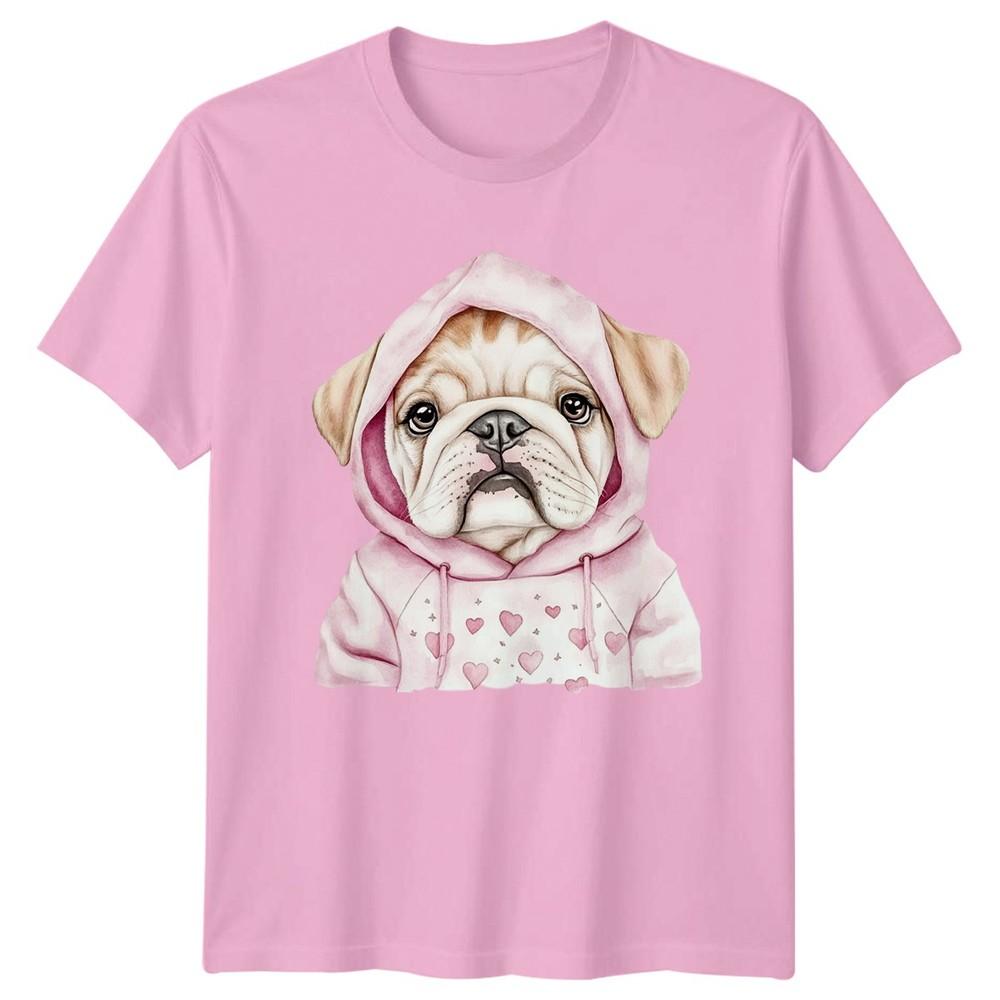 Bulldog Puppy In Pink Hoodie Unisexs TShirt Watercolor Art Dog Pet