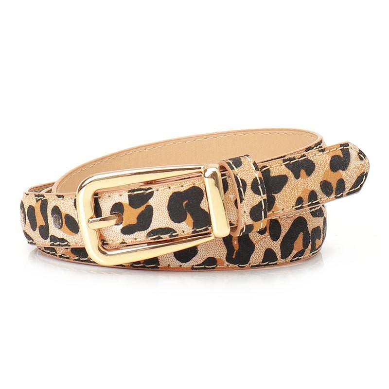 Womens Leopard Print Buckle Belt With Metal Pin Clasp - Fashionable Waistband Jeans Casual Office Wear