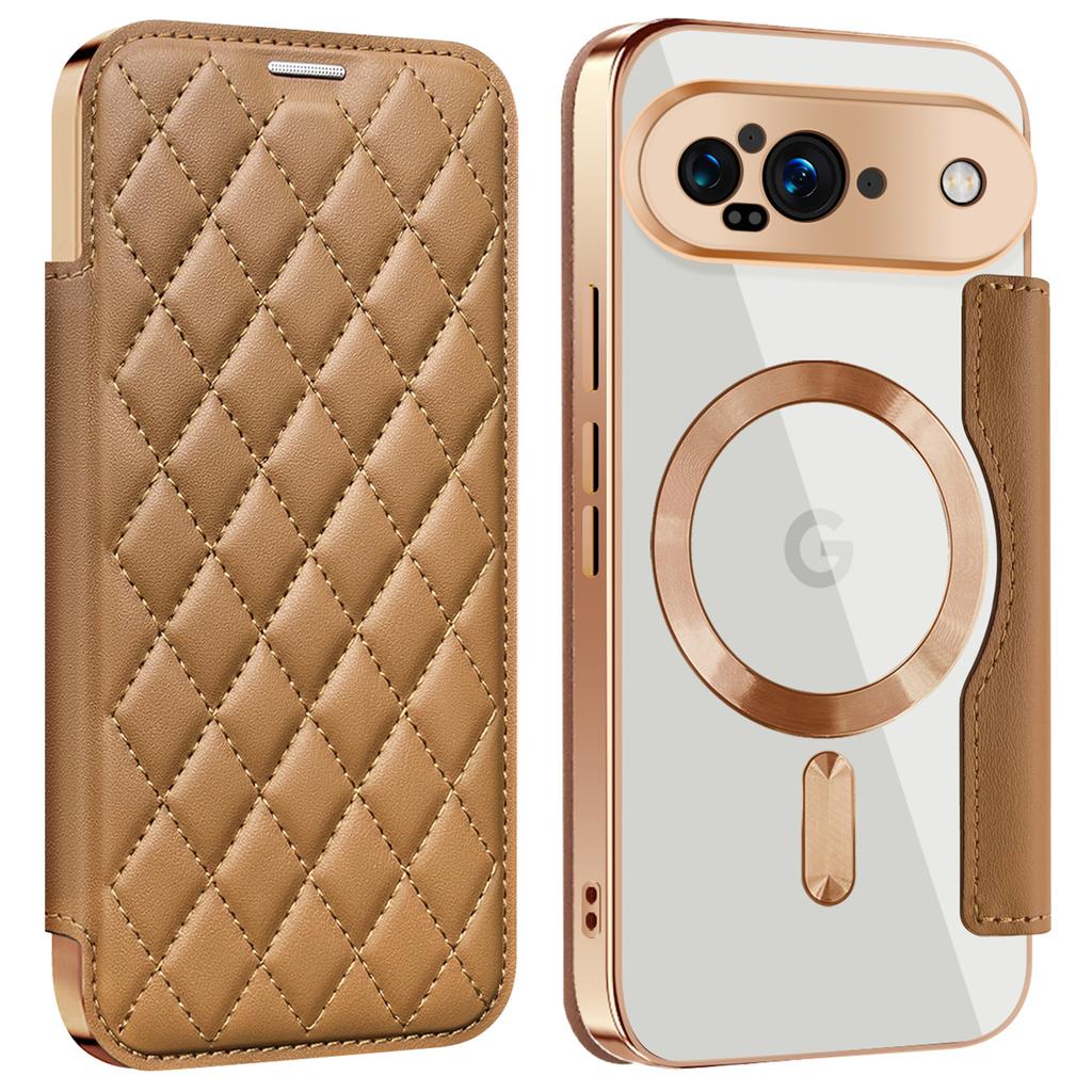 For Google Pixel 9 Magnetic Case Rhombus PU Leather Phone Cover