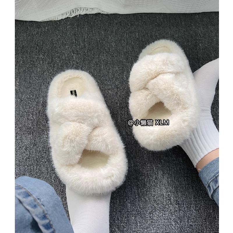 Mao Mao Hausschuhe Damenbekleidung 2025 Herbst und Winter neu dicksohlige Plüschwollschuhe Internet-Berühmtheit vielseitiger ausländischer Stil Zuhause Baumwollmopp