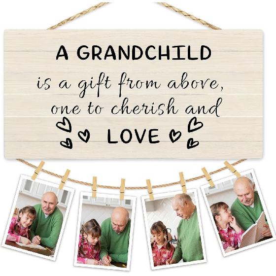 Grandchild Grandparents Picture Frame Photo Hanging Display, Grandma Grandpa Grandparents Gifts, Best Grandparent Gifts from Grandkids Picture Board