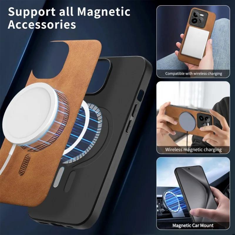 For Magsafe Leather Shockproof Case For Realme GT7 Pro Neo 7 Matte Wireless Charging Protection Cover For Realme 13 12 11 Pro Plus