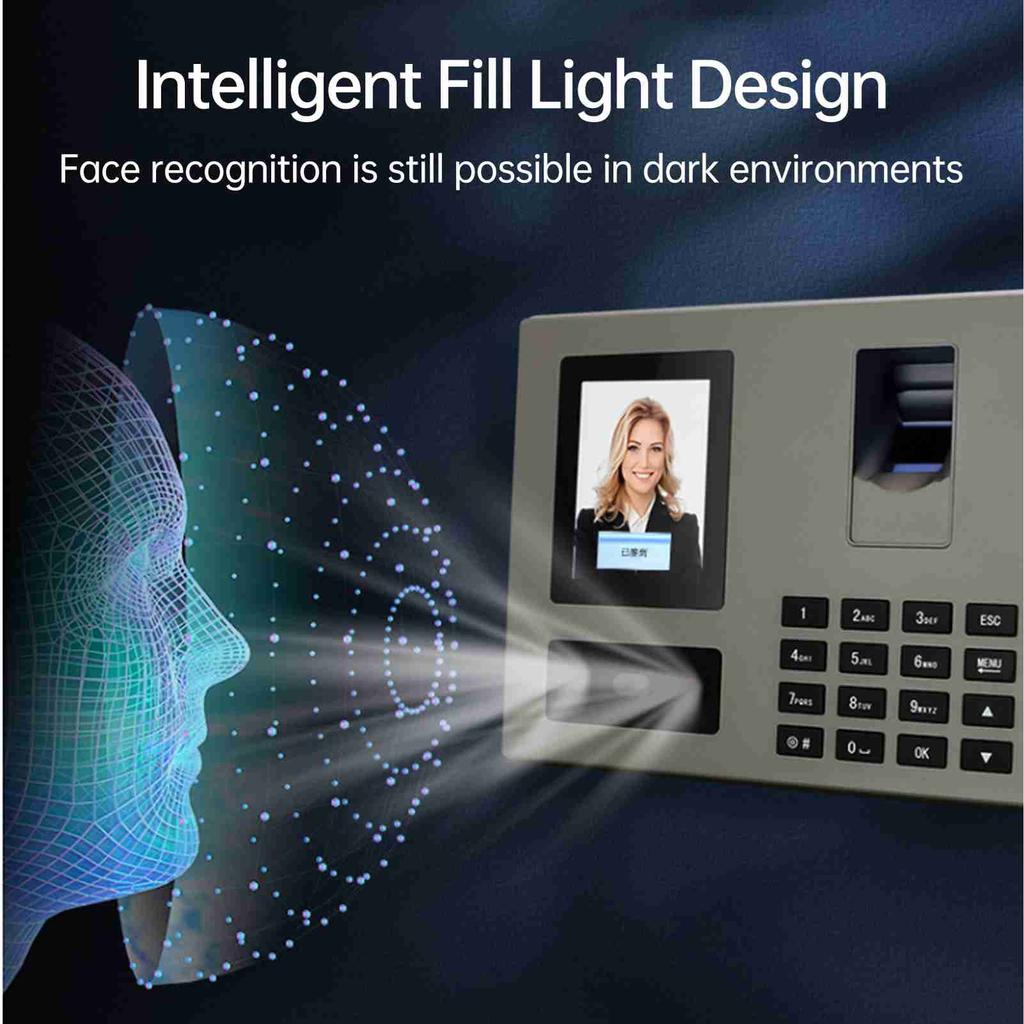 NaIntelligent Face Biometric Fingerprint Password Employee Attendance NaMachine Checking-in Recorder 2.8 inch   Screen Infrared Dual-Camera Fast to 