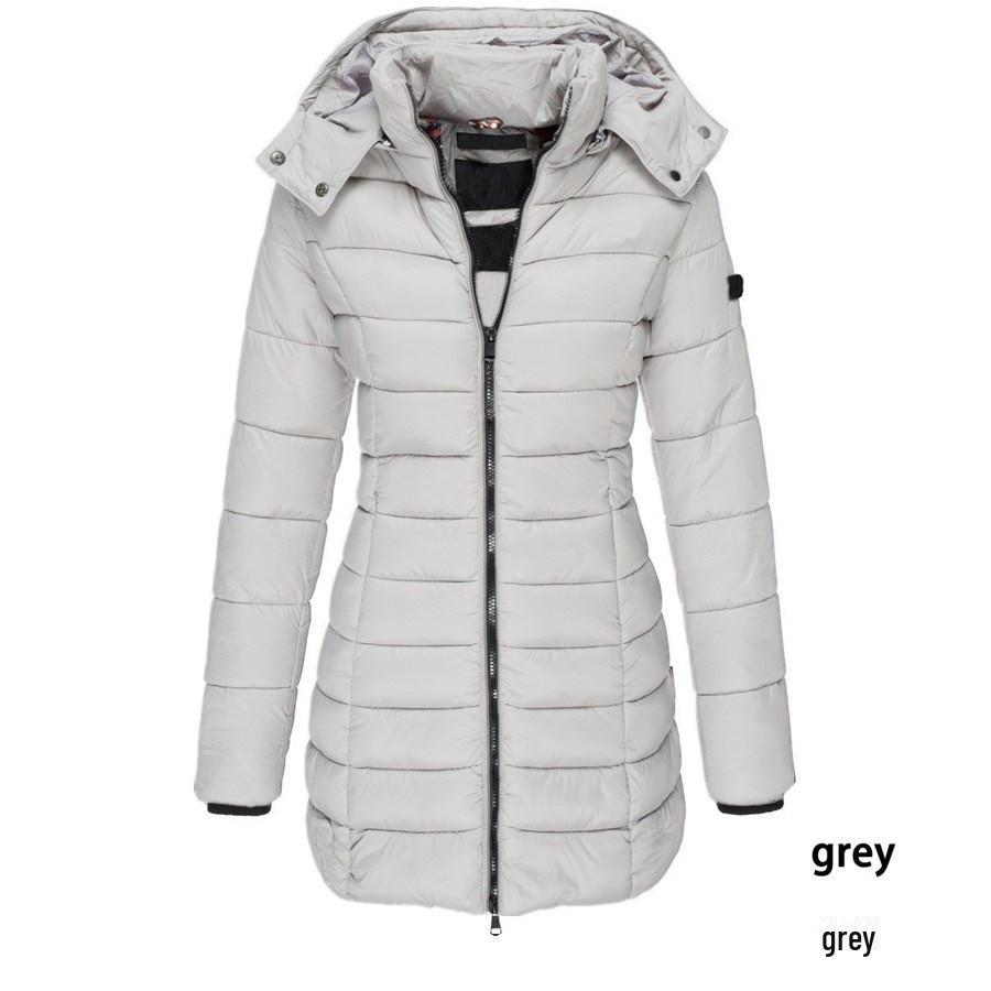 

Зимове жіноче тепле бавовняне пальто середньої довжини приталеного крою в корейському стилі W172 XXL сірий колір