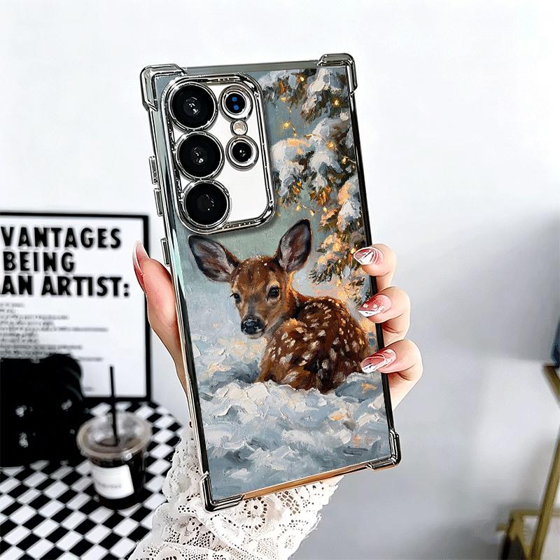 Sika Deer Elk Animal Plating Phone Case For Samsung Galaxy S24 S25 FE S26 Edge S23 Ultra S22 S21 Plus S20 Anti-Fall Airabag Cove