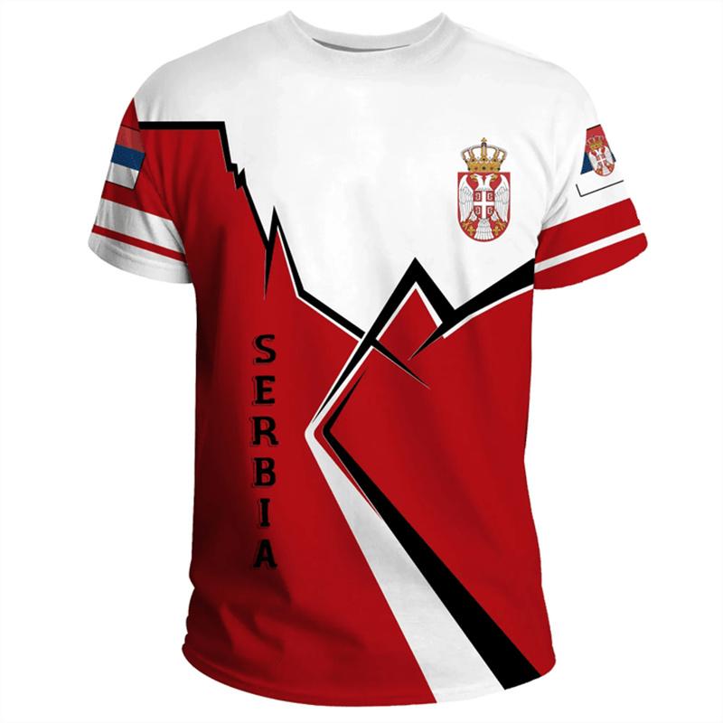 3D Printed Serbia Flag T-Shirt Men Serbian Eagle National Emblem Pattern Tees Summer Casual Street Loose Tracksuits Short Sleeve