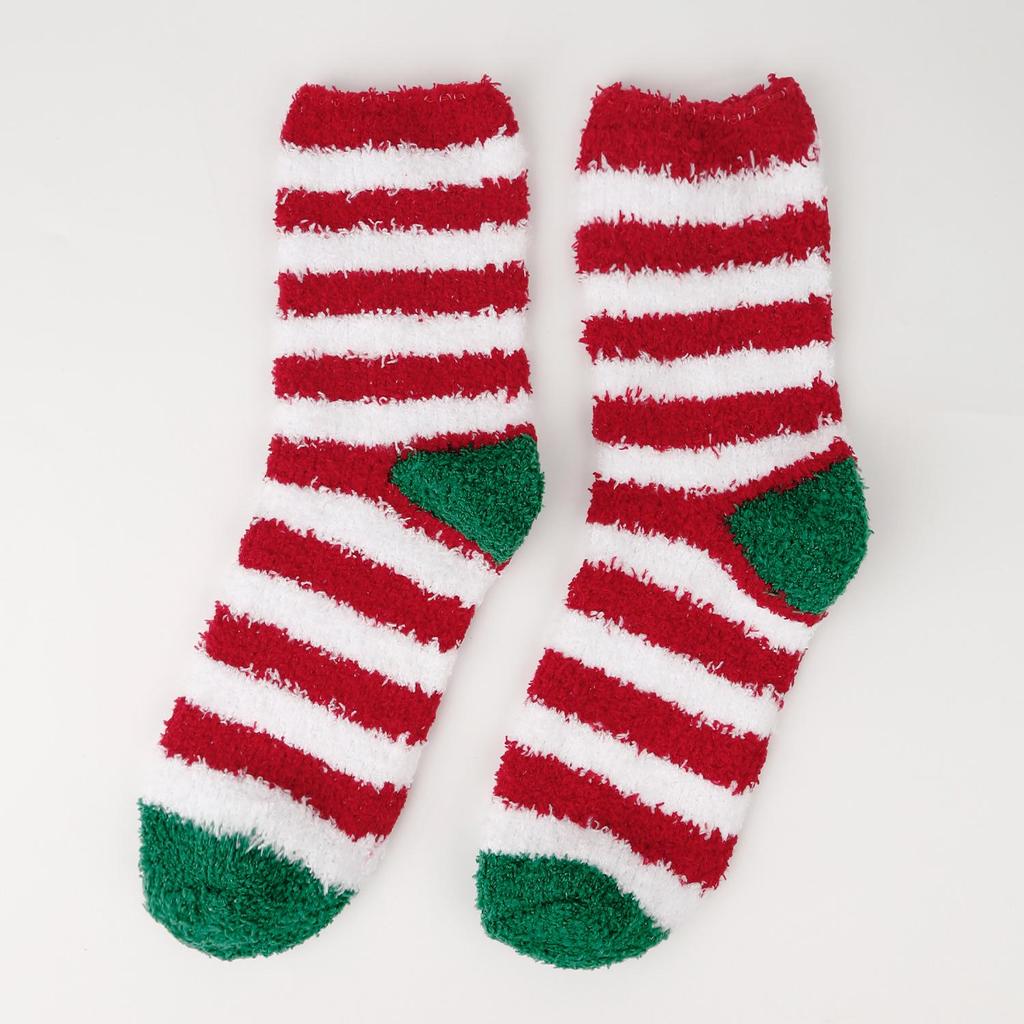 Women's Christmas Socks - Elk & Santa Design, Thick Coral Fleece, Floor Socks