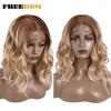 FREEDOM 13X7 Synthetic Lace Front Wigs For Women Short Bob Lace Frontal Wig Natural Curly Wavy Ombre Brown Blonde Cosplay Wigs