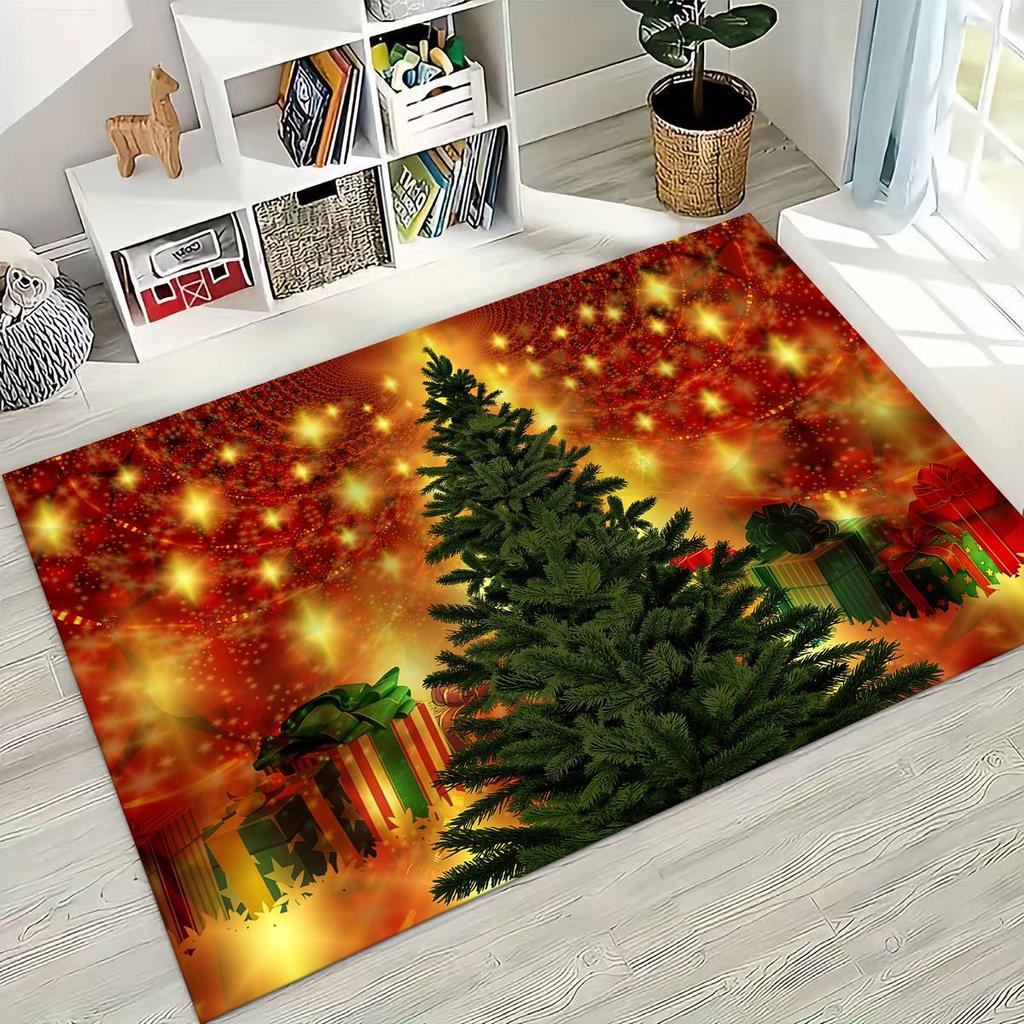 Frohes Neues Jahr Frohe Weihnachten Weihnachtsbaum Weihnachtsmann Cartoon Geschenk Teppich Teppich für Schlafzimmer Wohnzimmer Sofa Haus Fußmatte Dekoration,Rutschfest