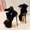 Black High Heels For Women 2025 Fashion Ankle Cross Strap Platform Pumps Sexy Peep Toe Party Dress Shoes Stiletto Sandals