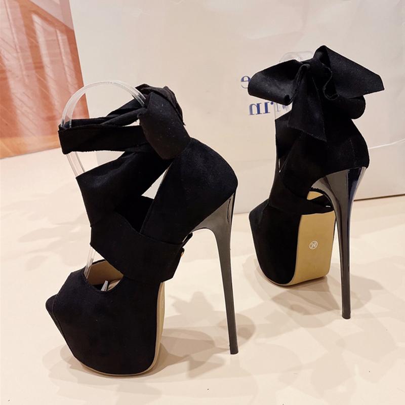 Black High Heels For Women 2025 Fashion Ankle Cross Strap Platform Pumps Sexy Peep Toe Party Dress Shoes Stiletto Sandals