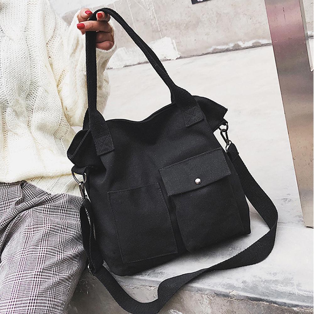 New Canvas Shoulder Bag Shopping Bag Large Capacity Crossbody Bag Purse Reusable Large Beach Bag Ladies