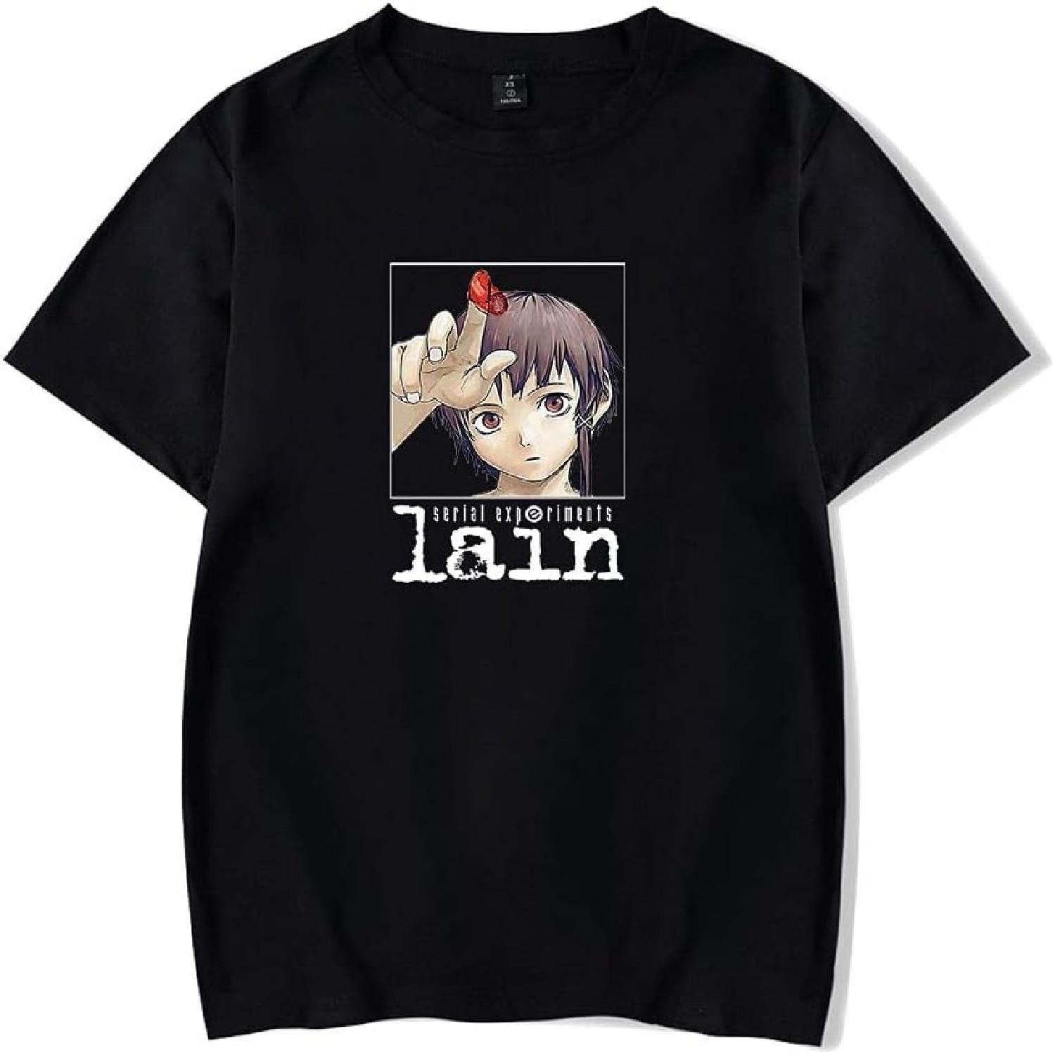 WJHYWDH New Anime T-Shirt Serial Experiments Lain Merch Casual Short Sleeved T Shirt Unisex Tee S