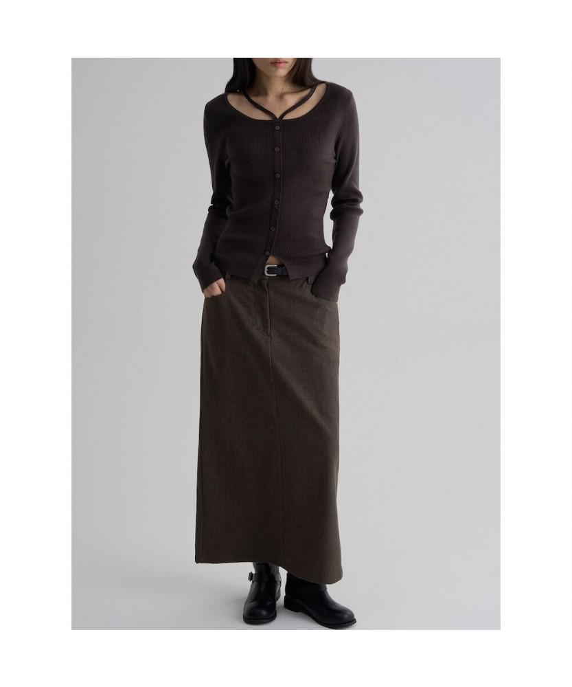 8SECONDS Belted H-Line Long Skirt Khaki