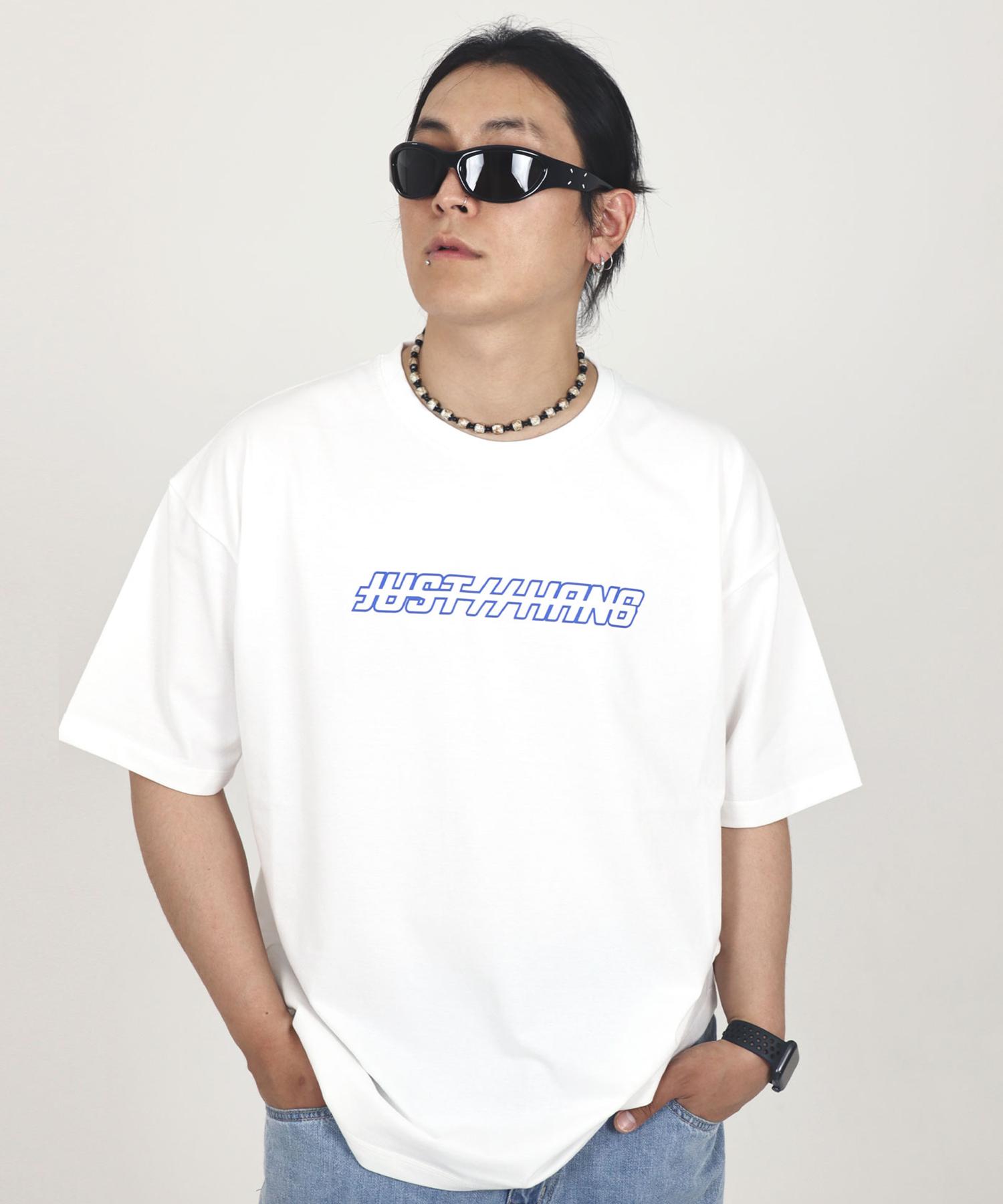 Just Haeng One-Tone Logo Blue And White Oversized Short Sleeve Tee L