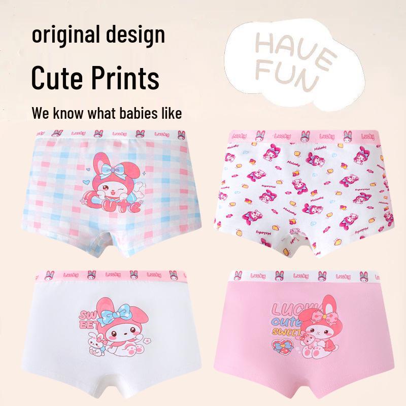 Girls' 100% Cotton Boxer Briefs - Cute Melody Design, No Wedgie, Flat Leg
