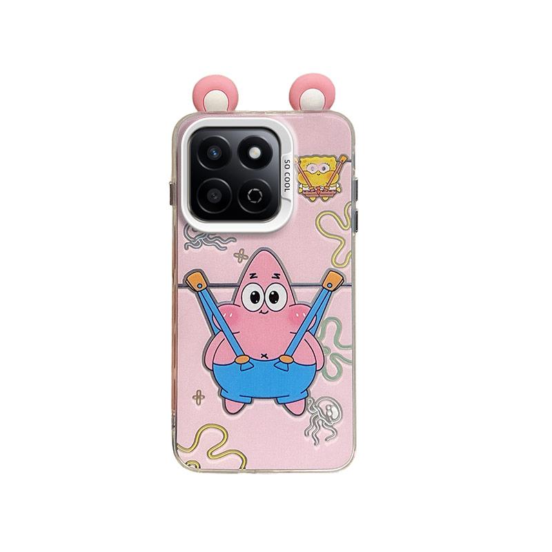 KEYSION Cute Ear Cartoon Case for HONOR X7c with Lanyard Soft Silicone+PC Shockproof Phone Cover for Huawei Honor 200 Smart 5G