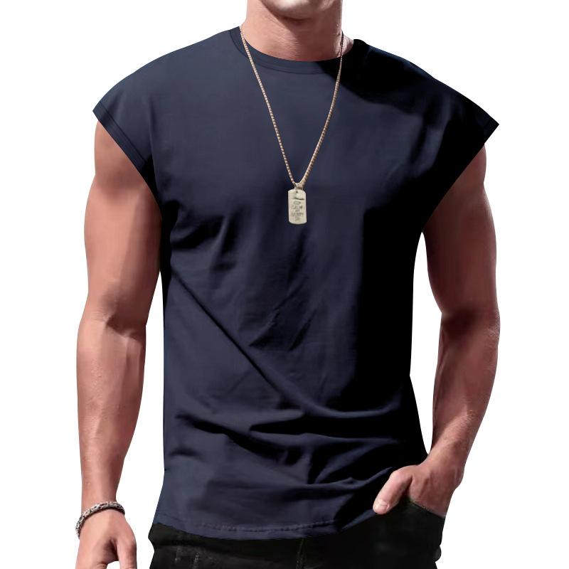 Canotta da uomo tinta unita con maniche corte, maglia da palestra per allenamento muscolare, T-shirt casual senza maniche