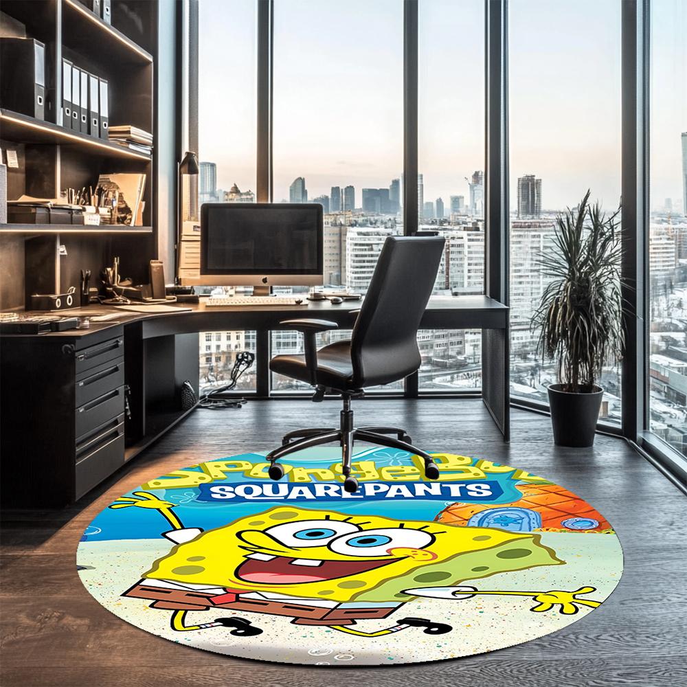 SpongeBob Printed Round Rug Carpet Chair Rug Area Rug Entryway Doormats,for Office Chair Living Room Bedroom Kitchen Room.