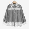 ZANZEA Women Casual Lace Patchwork Loose Long Sleeve Stripe Blouse