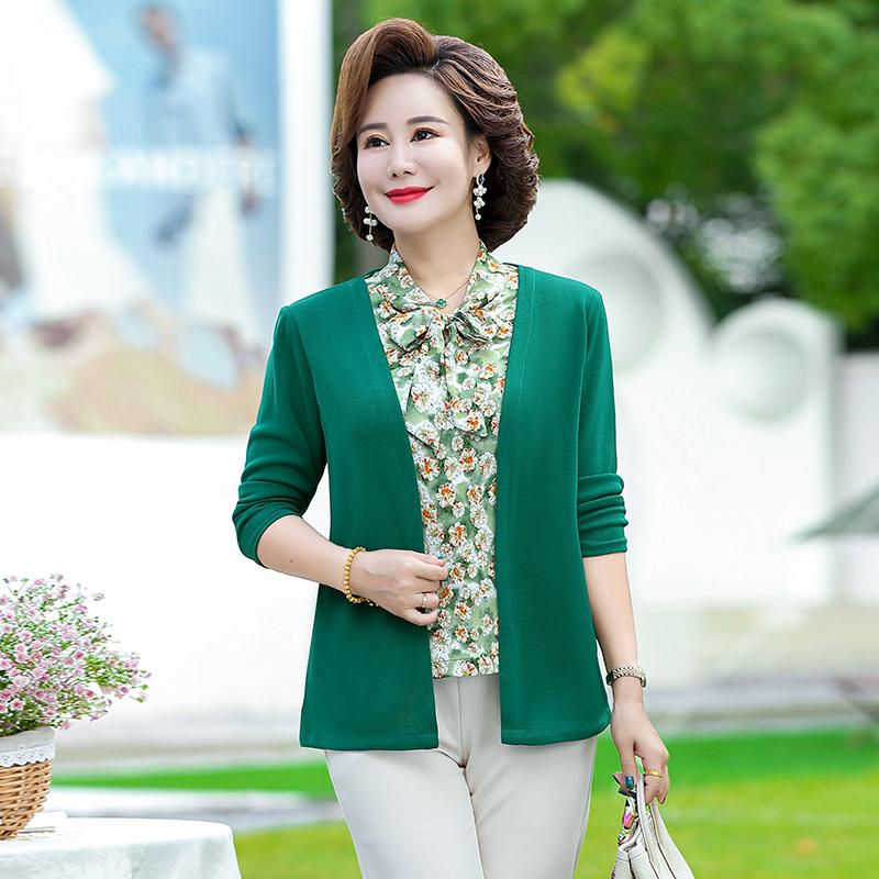 

Женские свитшоты-обманки с двумя элементами, модный топ для женщин среднего возраста, мам, весна-осень L зелёный