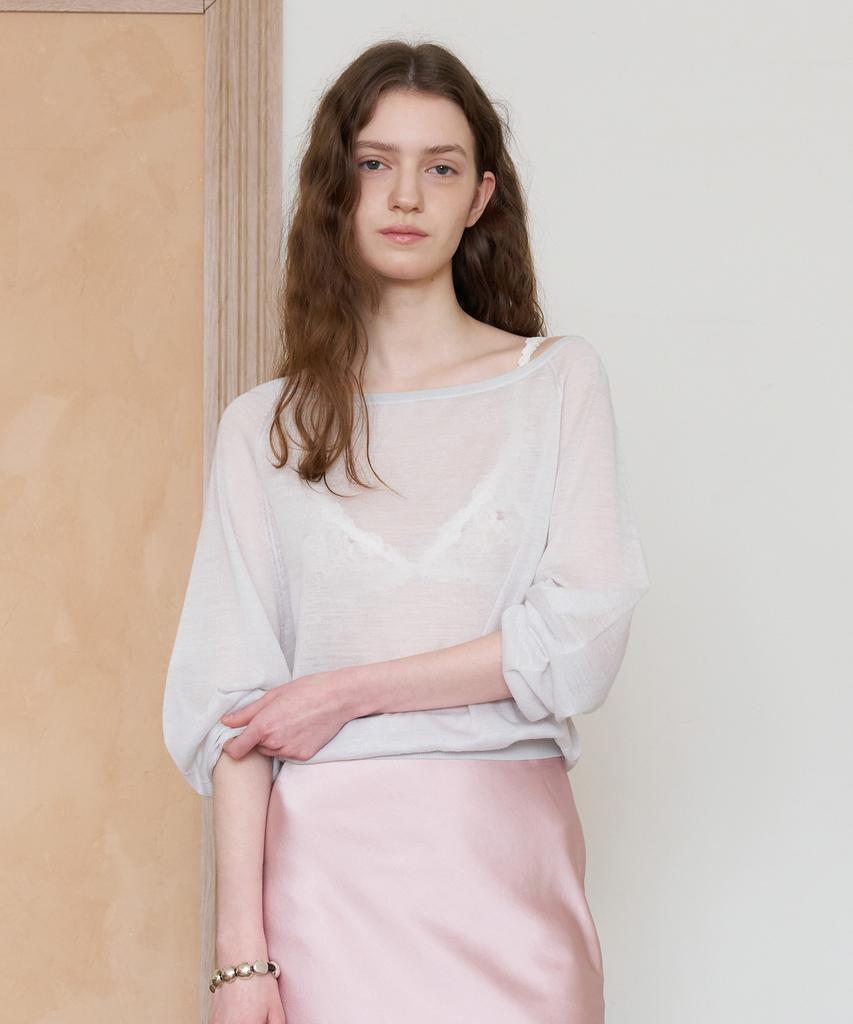 Tudument Sheer Off Shoulder Pullover_Light Gray