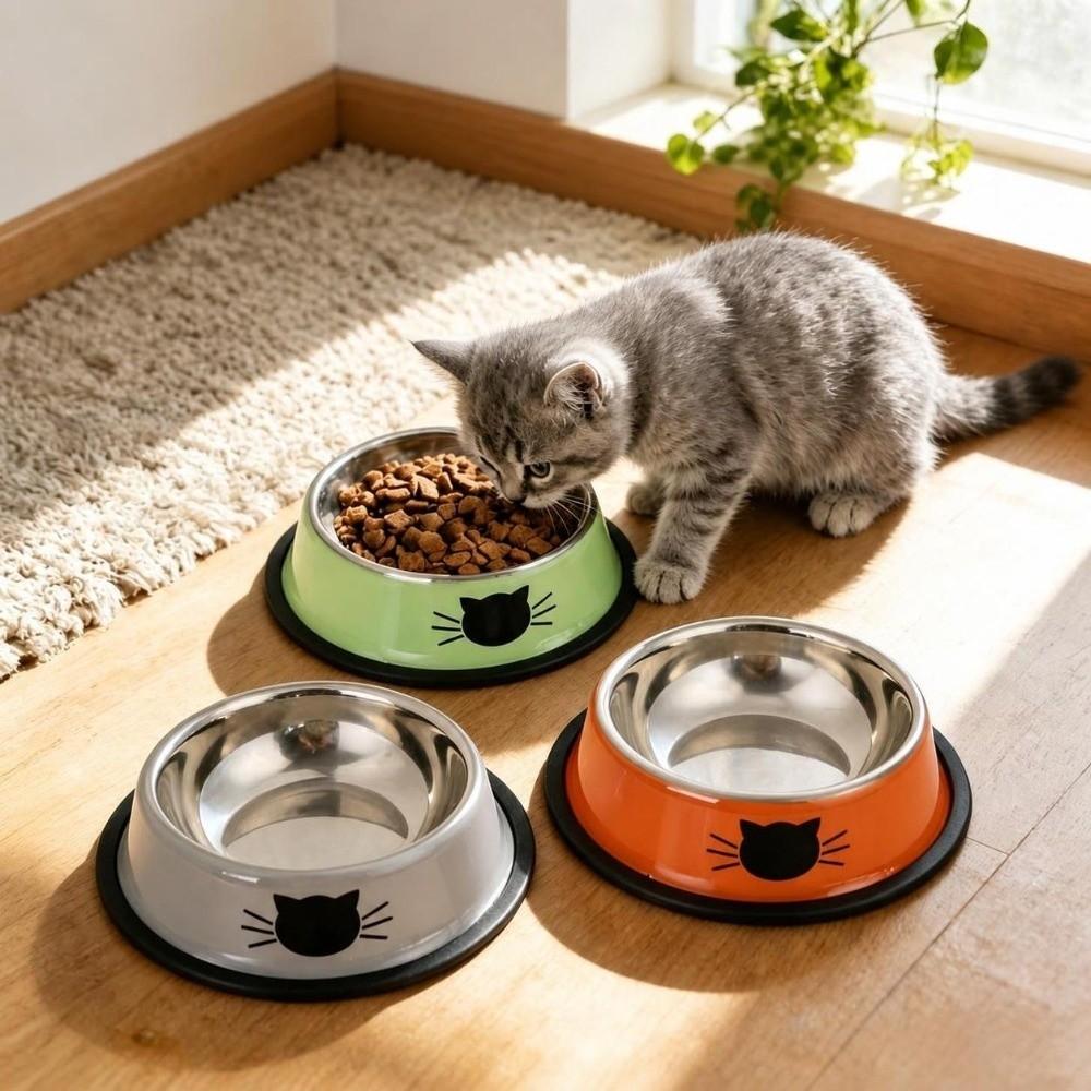 Non-slip Base Anti-dumping Cat Bowl Stainless Steel Dog Bowl Durable Steel Pet Bowl dog
