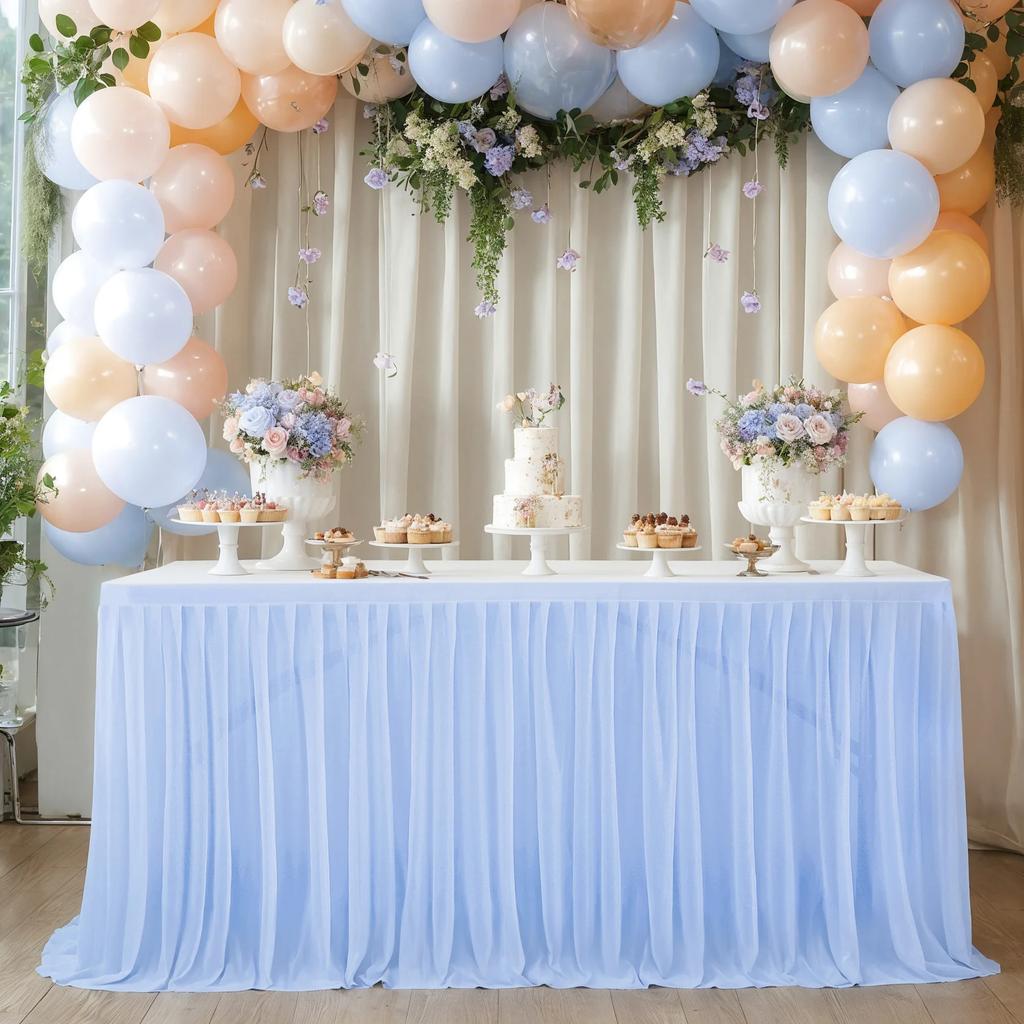 Chiffon Table Skirt for Baby Shower Tulle Ruffle Table Cloth for Wedding Birthday Party Bridal Shower Cake Table Decorations