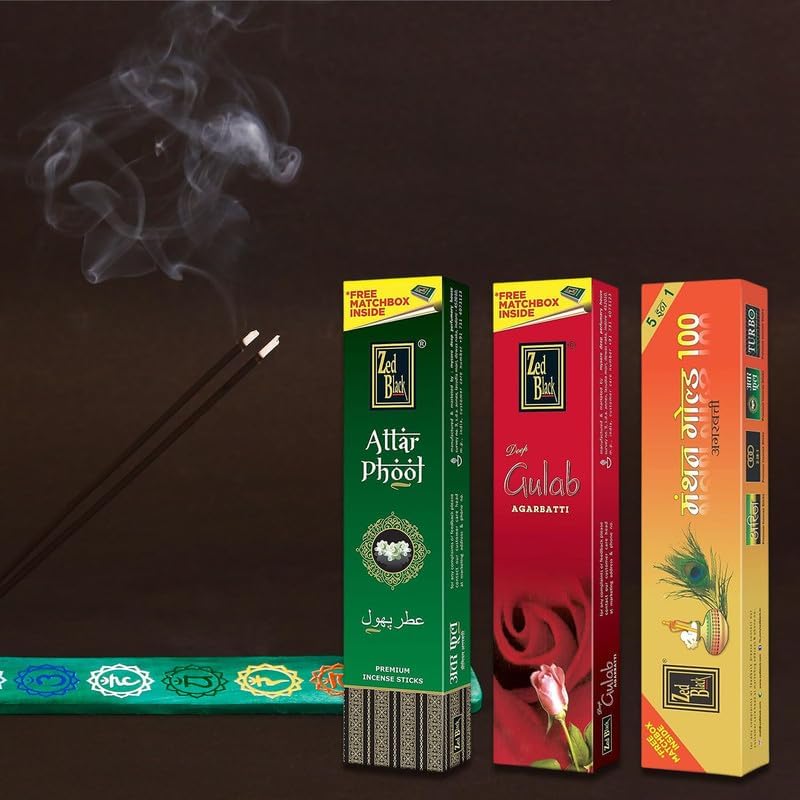 Zed Black Premium Incense Sticks Combo With Manthan Gold, Attar Phool & Deep Gulab Fragrance Pack