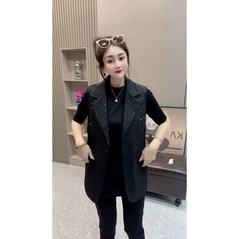 

Европейские товары Блестящая Тяжелая Вышивка Горячая Отделка Стразами Костюм Жилет Женская Верхняя Одежда Свободный Прилегающий Бандажное Платье Модный Жилет Кардиган Топы Black 3XL