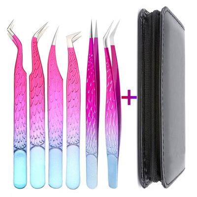 Juego de 6 Pinzas para Pestañas Postizas Para Extensiones de Pestañas Postizas Individuales Curvas Tiras Pinzas para Cejas y Vello Herramienta de Maquillaje para Uñas