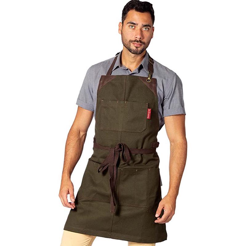 Custom Logo Waterproof Multi-Pocket Canvas Apron for BBQ, Restaurant, and Hairdresser Use