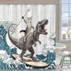 surfing dinosaur ocean shower curtain shower curtain -   With Hooks Waterproof Mildew Proof Easy Install Washable
